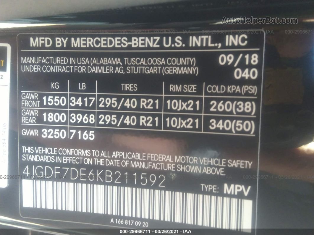 2019 Mercedes-benz Gls Черный vin: 4JGDF7DE6KB211592
