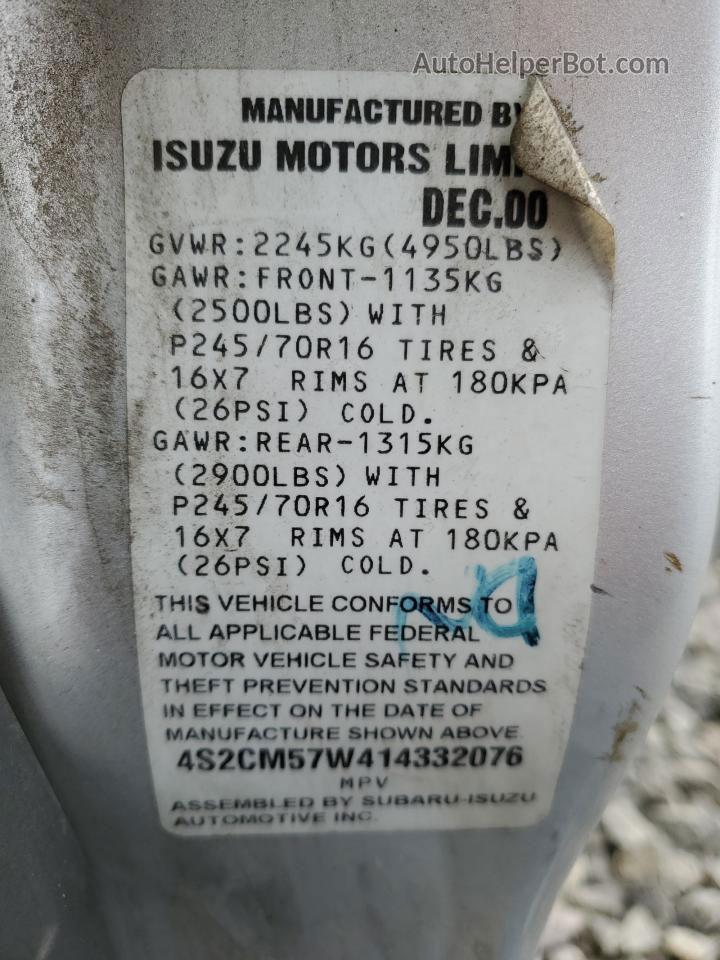 2001 Isuzu Rodeo Sport Silver vin: 4S2CM57W414332076