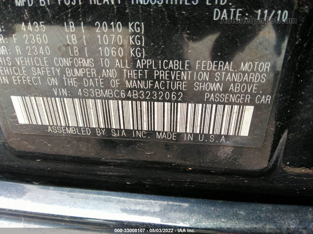 2011 Subaru Legacy 2.5i Premium Black vin: 4S3BMBC64B3232062