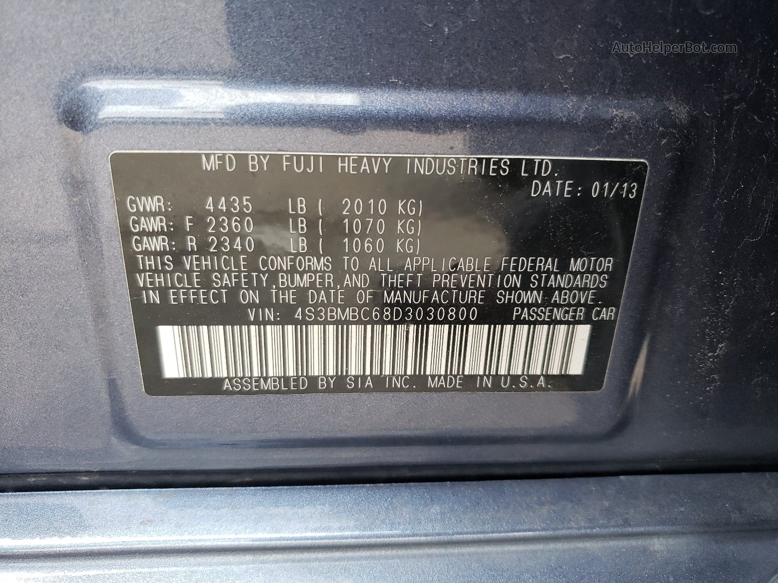 2013 Subaru Legacy 2.5i Premium Синий vin: 4S3BMBC68D3030800