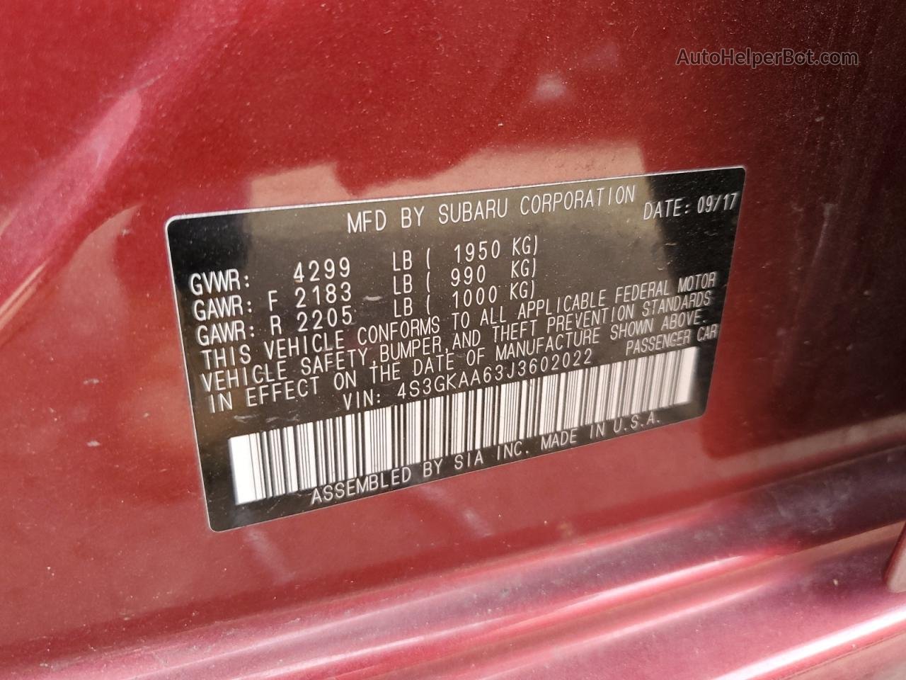 2018 Subaru Impreza  Red vin: 4S3GKAA63J3602022
