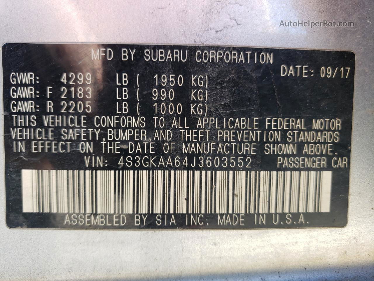 2018 Subaru Impreza  Серебряный vin: 4S3GKAA64J3603552