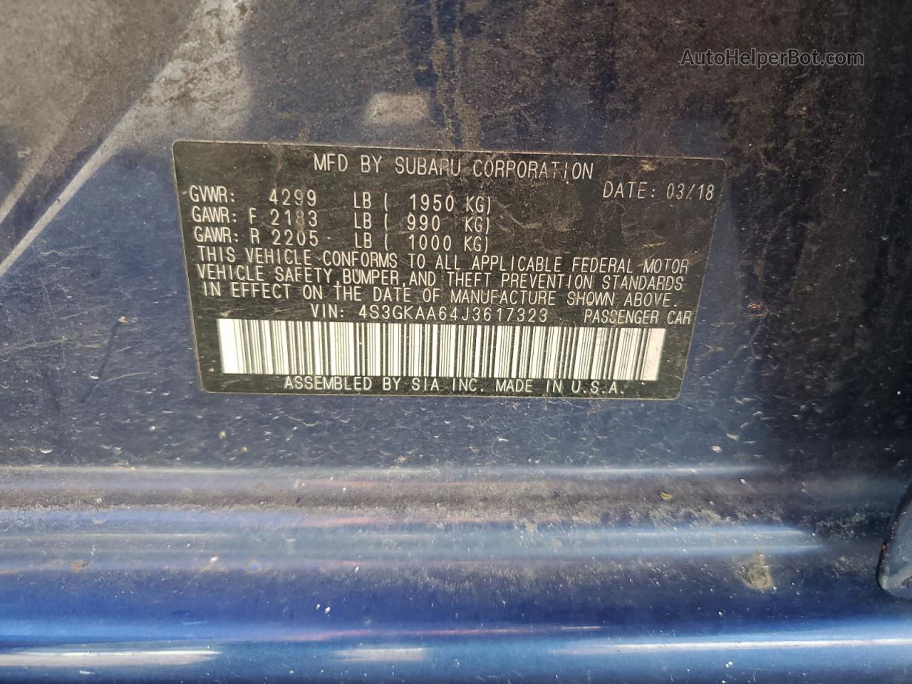 2018 Subaru Impreza  Blue vin: 4S3GKAA64J3617323
