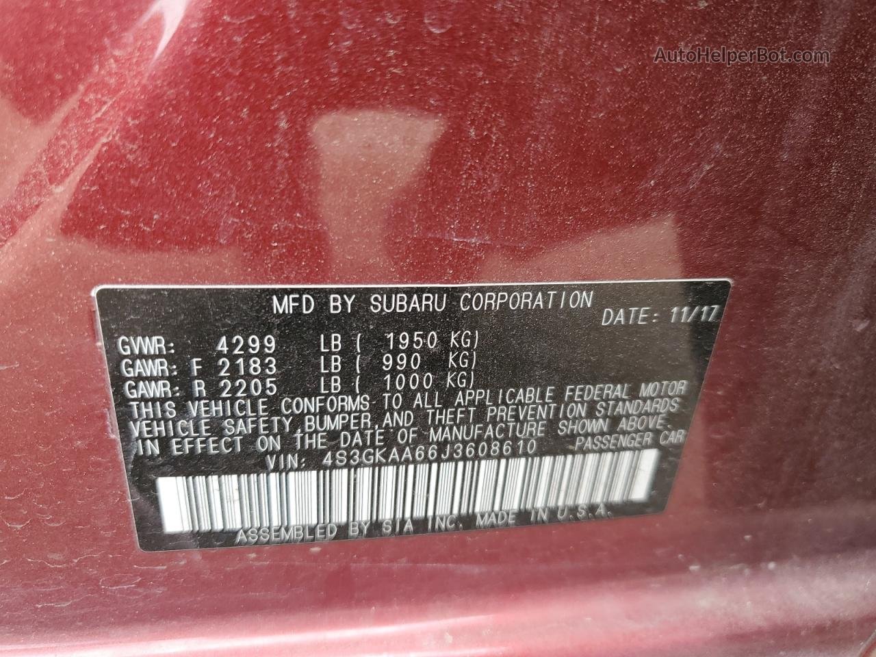 2018 Subaru Impreza  Бордовый vin: 4S3GKAA66J3608610