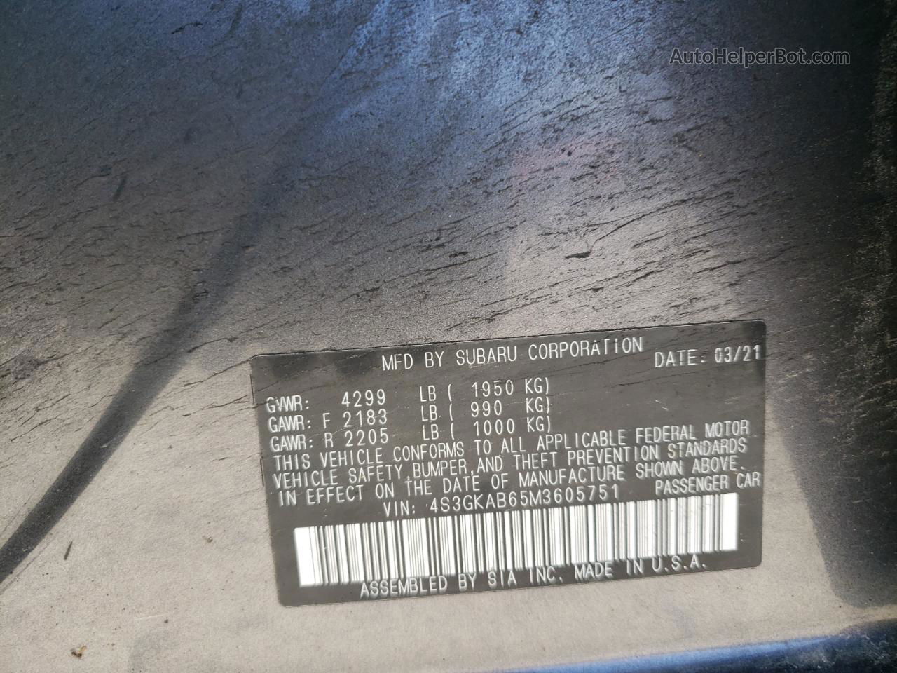 2021 Subaru Impreza  Серый vin: 4S3GKAB65M3605751