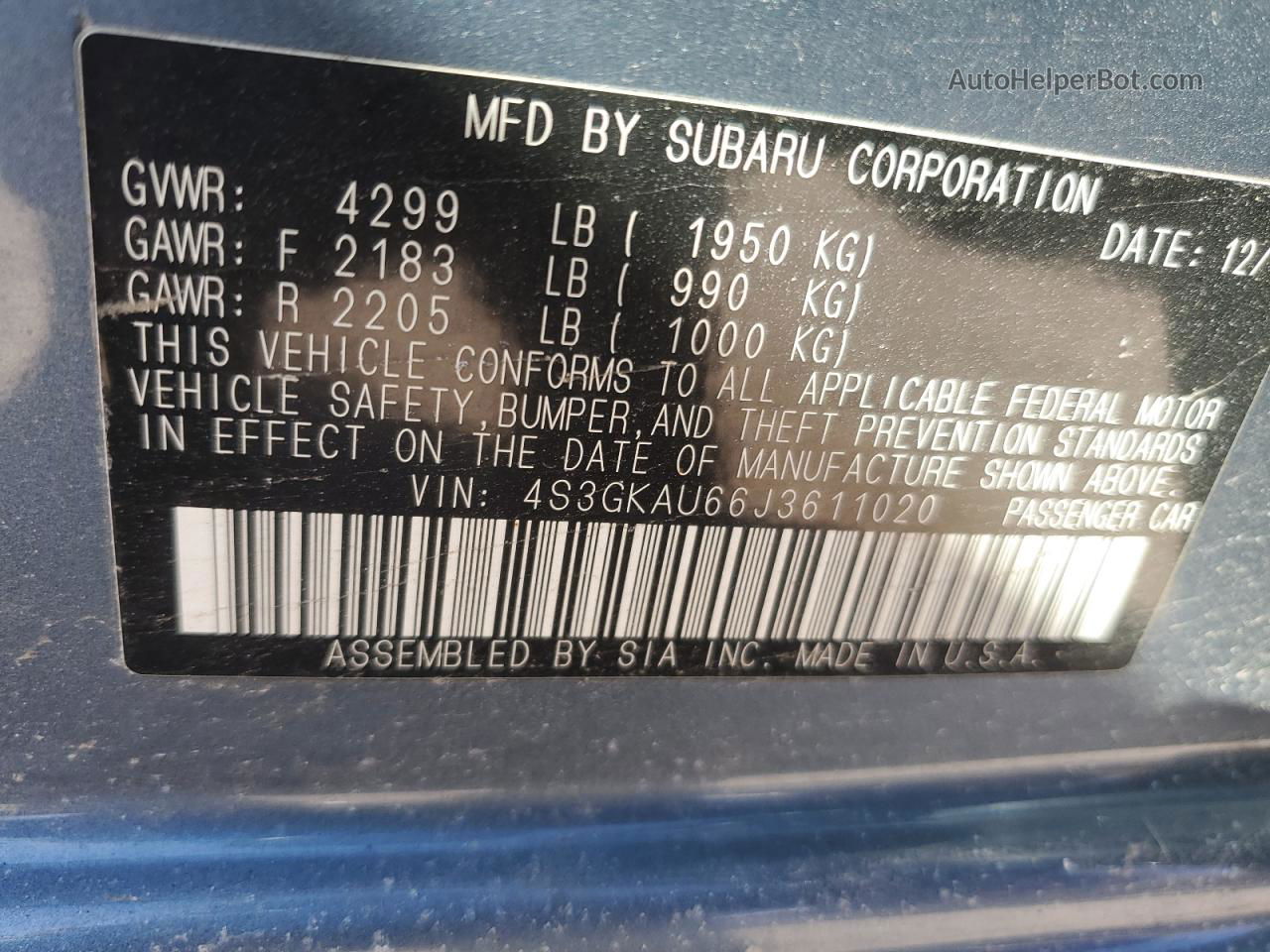 2018 Subaru Impreza Limited Blue vin: 4S3GKAU66J3611020
