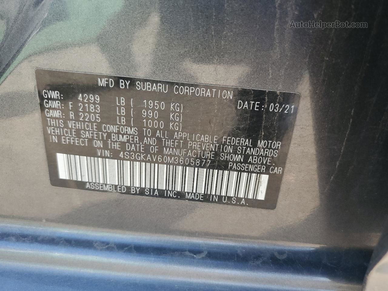 2021 Subaru Impreza Premium Gray vin: 4S3GKAV60M3605877