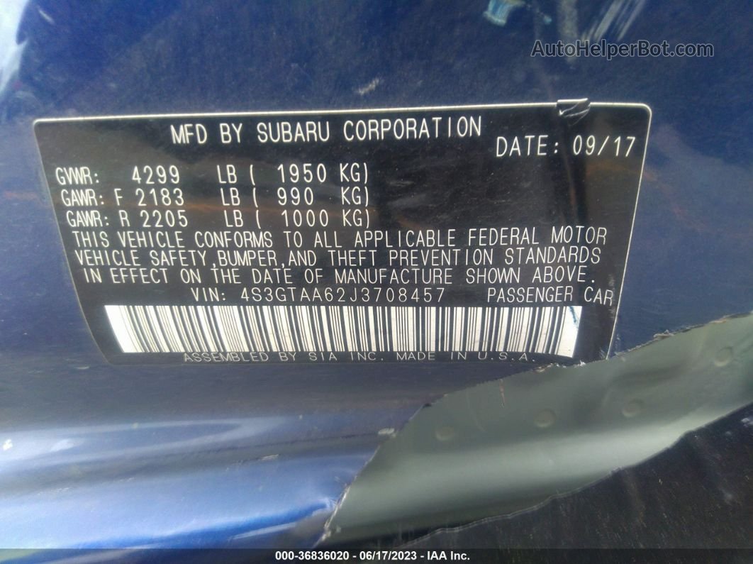 2018 Subaru Impreza   Blue vin: 4S3GTAA62J3708457