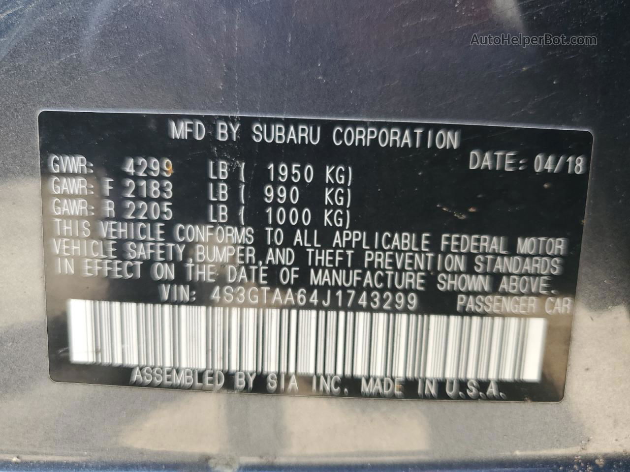 2018 Subaru Impreza  Gray vin: 4S3GTAA64J1743299
