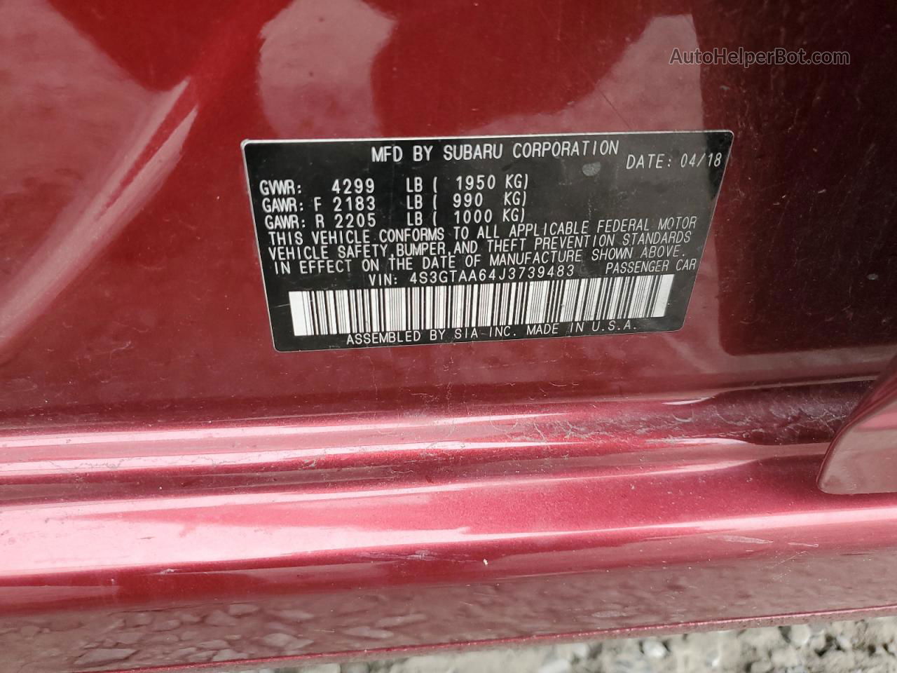 2018 Subaru Impreza  Red vin: 4S3GTAA64J3739483