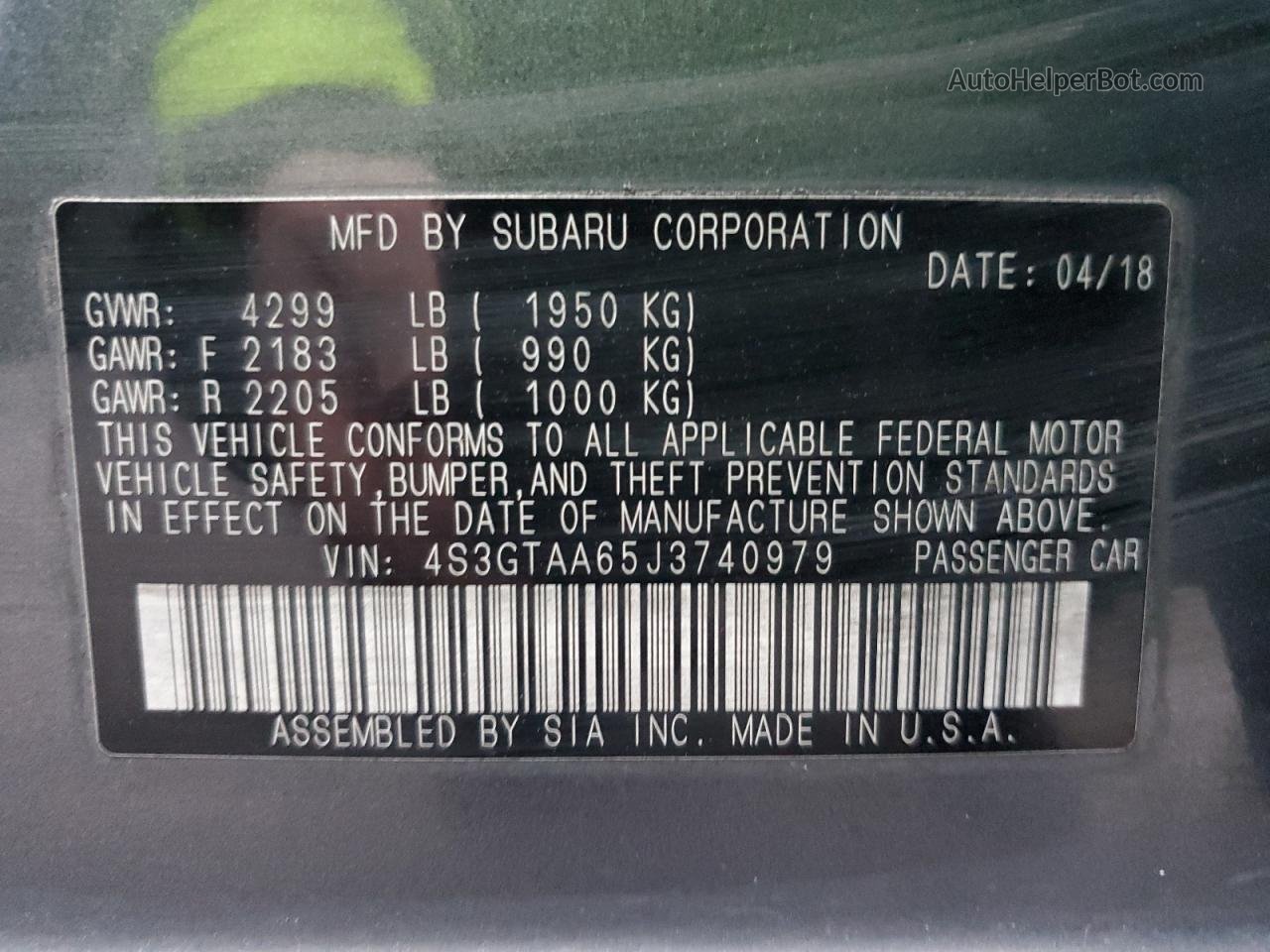 2018 Subaru Impreza  Gray vin: 4S3GTAA65J3740979