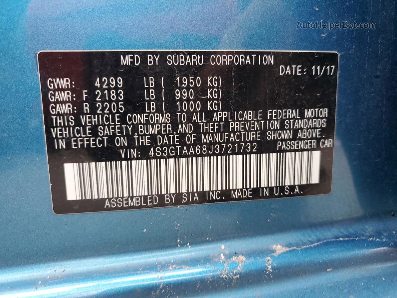 2018 Subaru Impreza  Бирюзовый vin: 4S3GTAA68J3721732