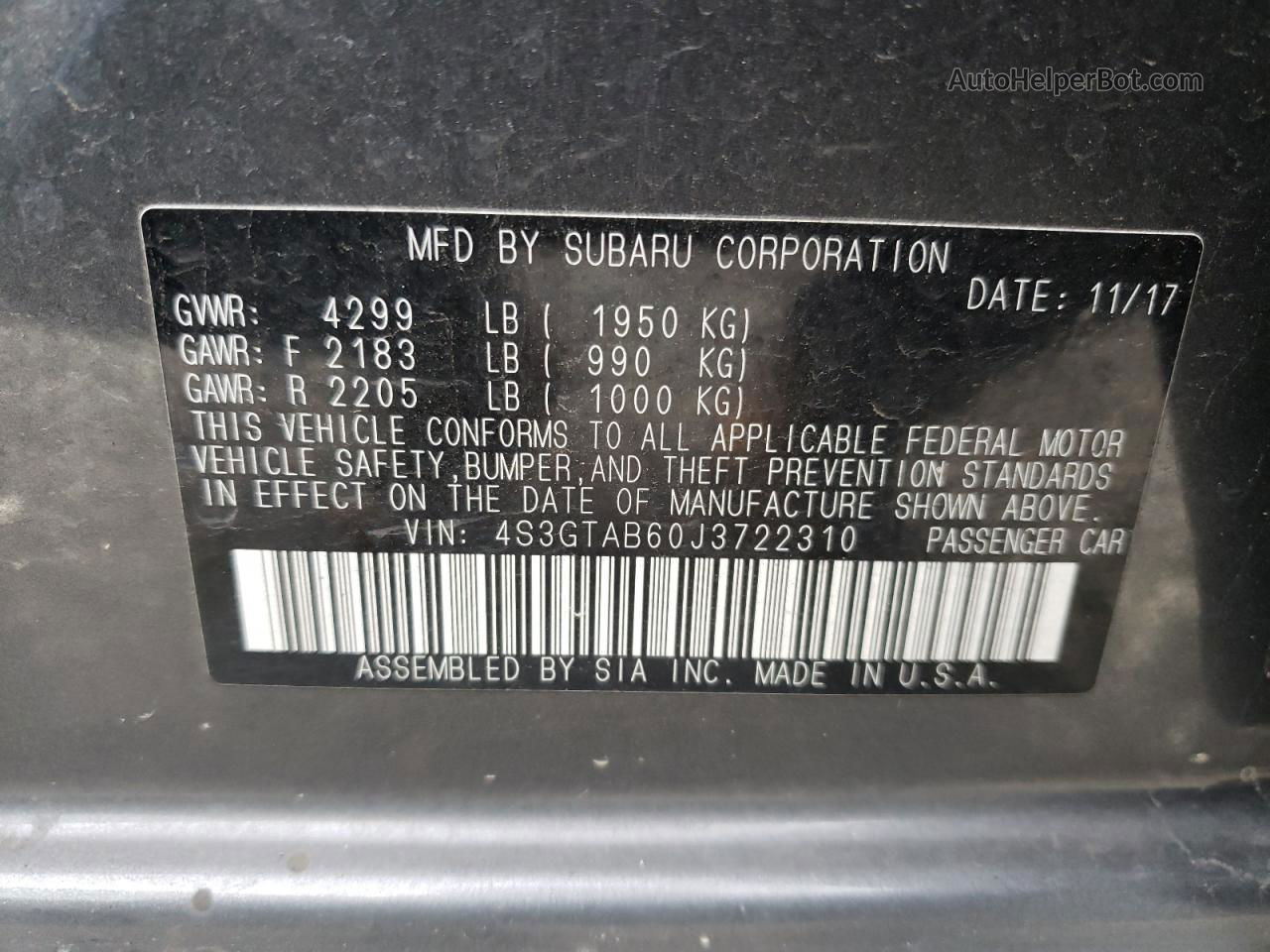 2018 Subaru Impreza Premium Gray vin: 4S3GTAB60J3722310