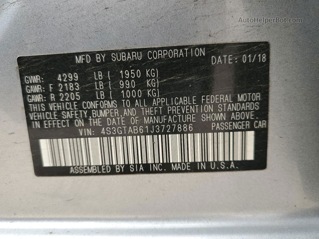 2018 Subaru Impreza Premium Silver vin: 4S3GTAB61J3727886