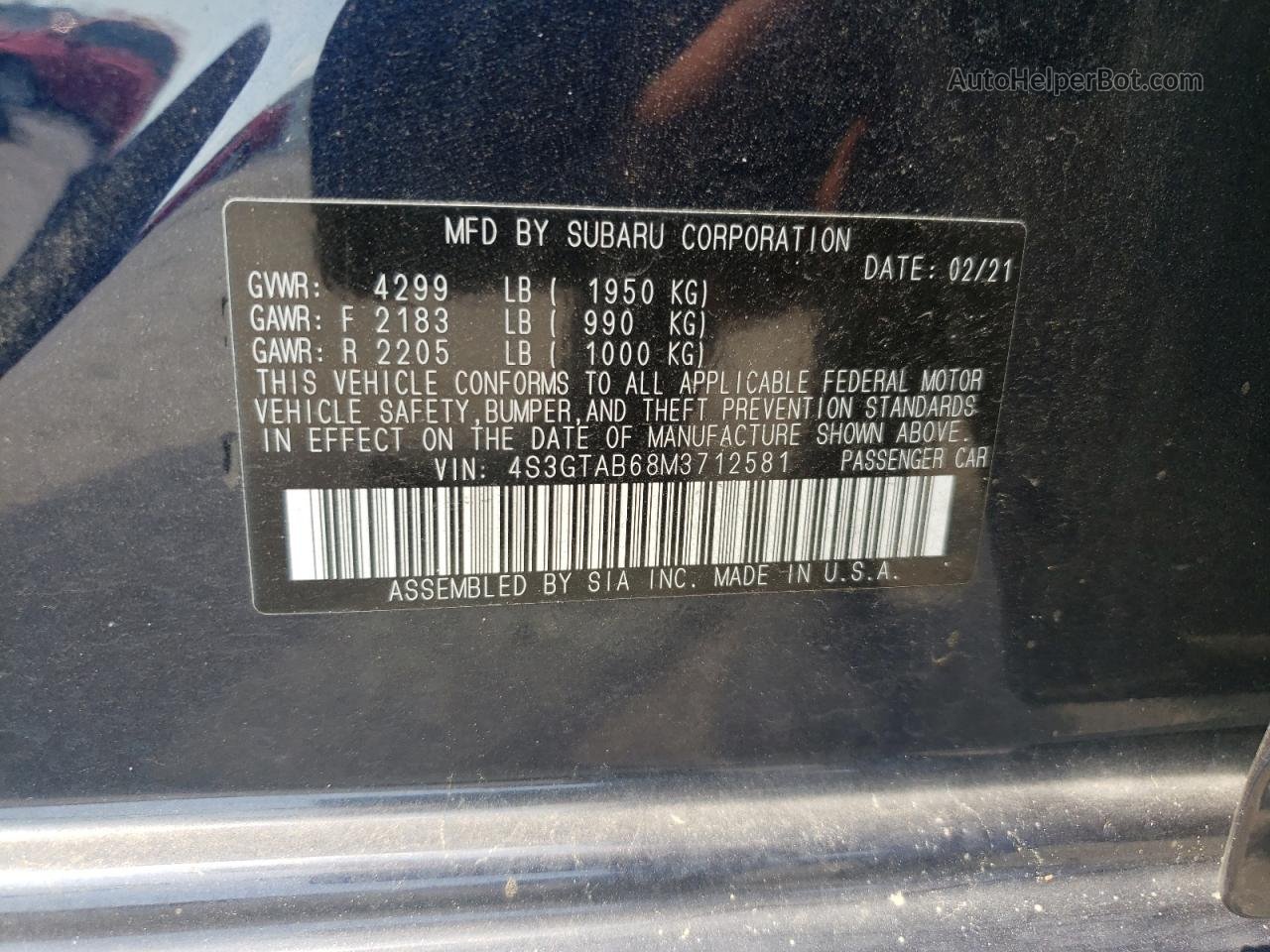 2021 Subaru Impreza  Blue vin: 4S3GTAB68M3712581