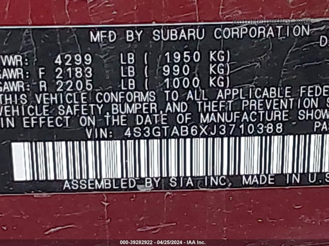 2018 Subaru Impreza 2.0i Premium Red vin: 4S3GTAB6XJ3710388