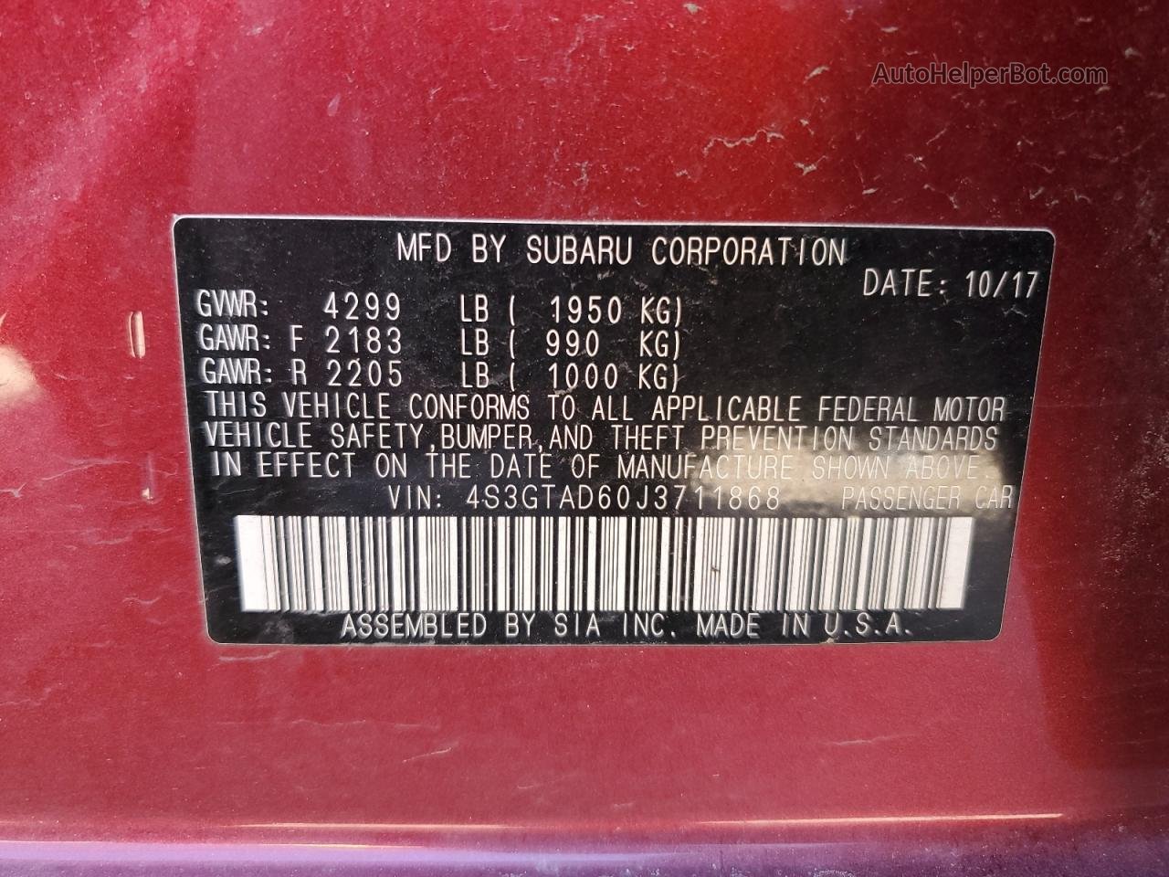 2018 Subaru Impreza Premium Plus Burgundy vin: 4S3GTAD60J3711868