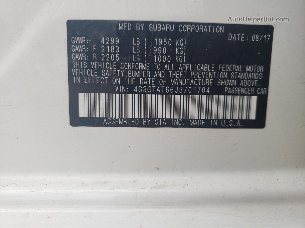 2018 Subaru Impreza Limited Белый vin: 4S3GTAT66J3701704