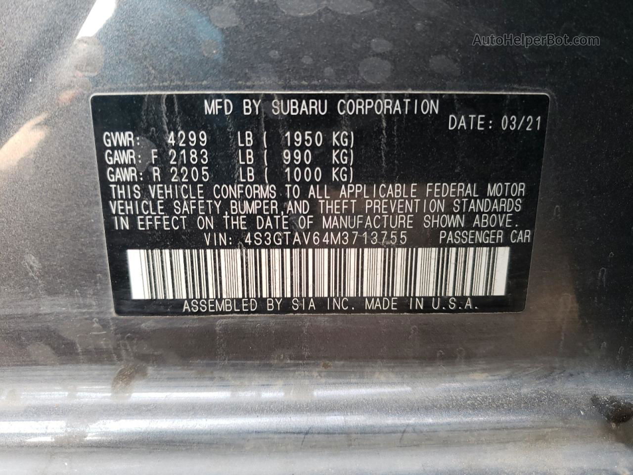 2021 Subaru Impreza Premium Gray vin: 4S3GTAV64M3713755