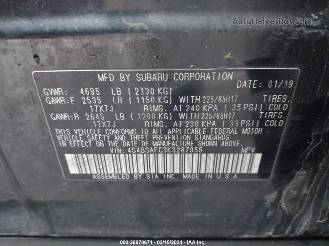 2019 Subaru Outback 2.5i Premium Black vin: 4S4BSAFC3K3287955