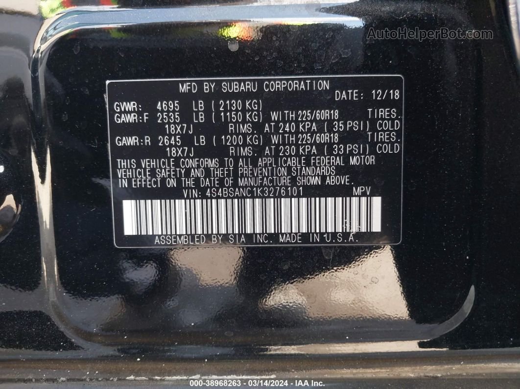 2019 Subaru Outback 2.5i Limited Black vin: 4S4BSANC1K3276101