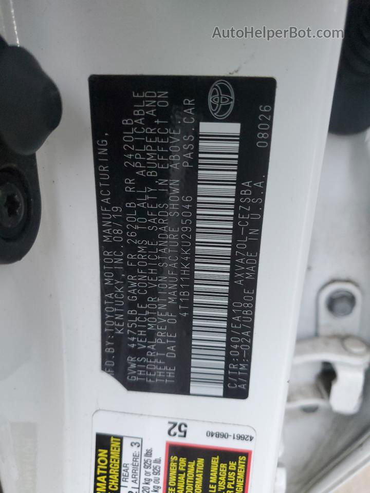 2019 Toyota Camry L Белый vin: 4T1B11HK4KU295046