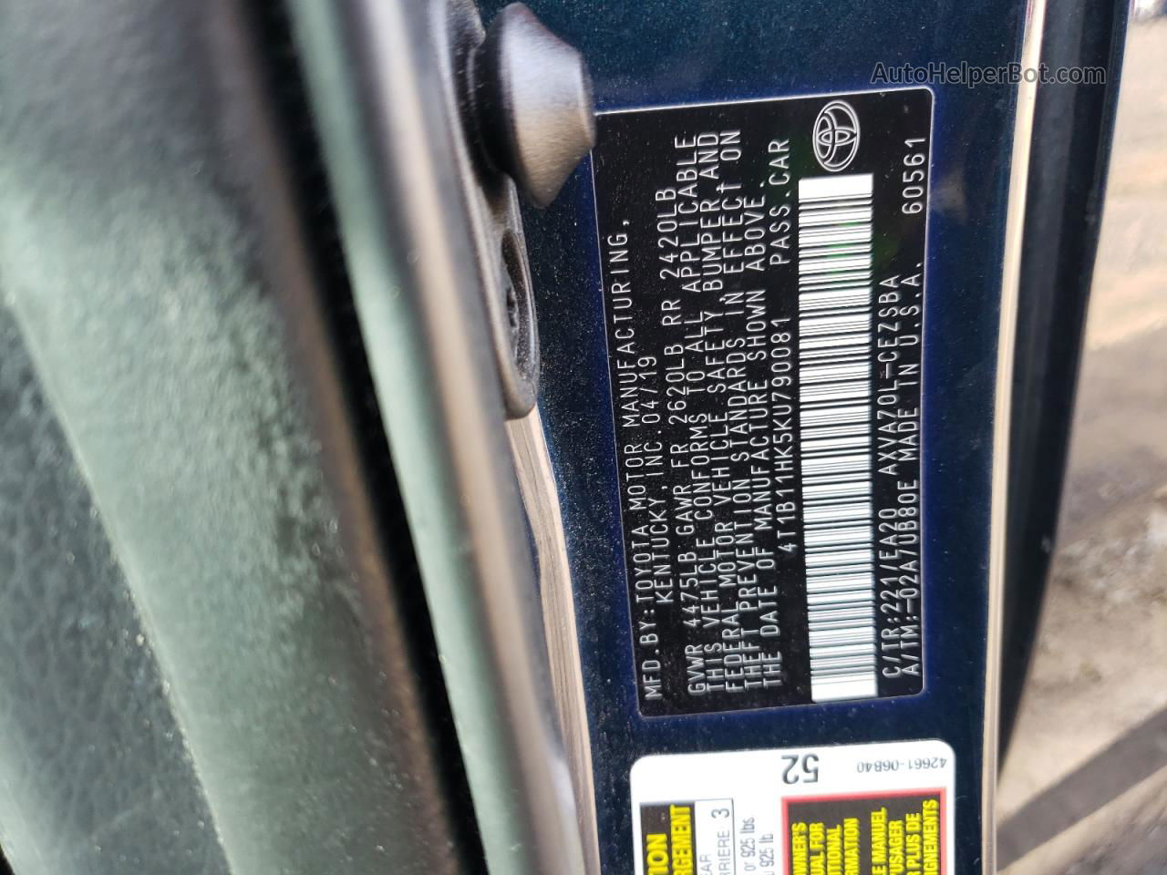 2019 Toyota Camry L Blue vin: 4T1B11HK5KU790081