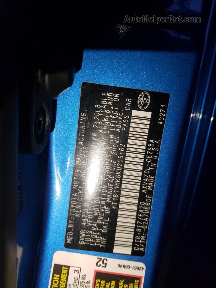 2019 Toyota Camry L Blue vin: 4T1B11HK6KU209462