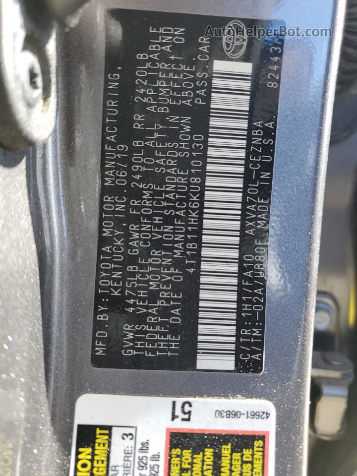 2019 Toyota Camry L Gray vin: 4T1B11HK6KU810130