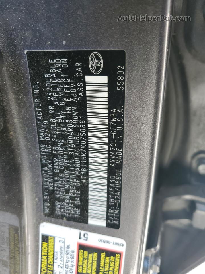2019 Toyota Camry L Серебряный vin: 4T1B11HK7KU750861