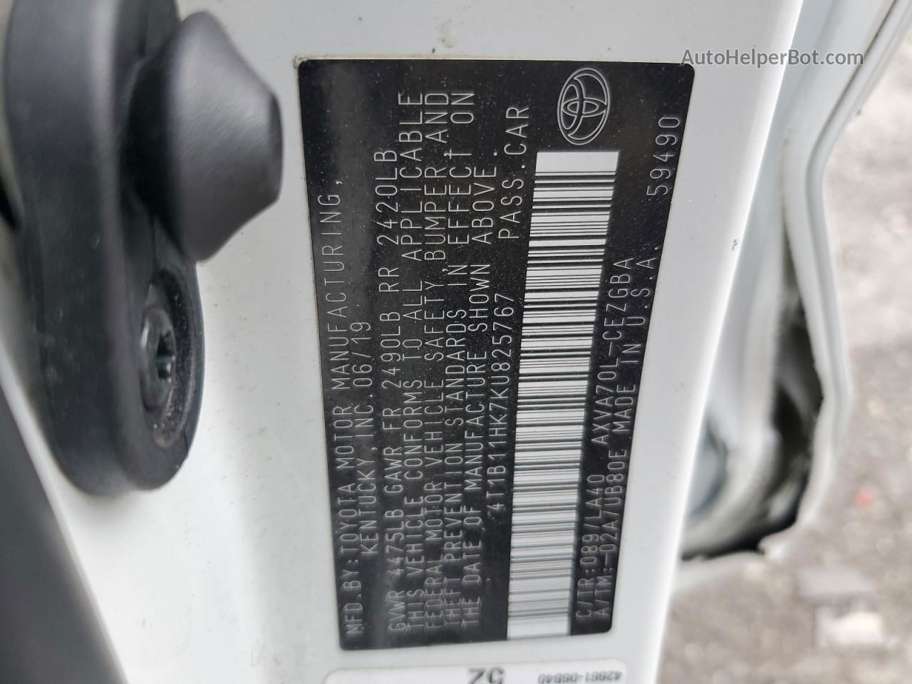2019 Toyota Camry L White vin: 4T1B11HK7KU825767