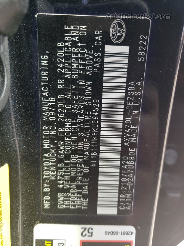 2019 Toyota Camry L Black vin: 4T1B11HK8KU684529