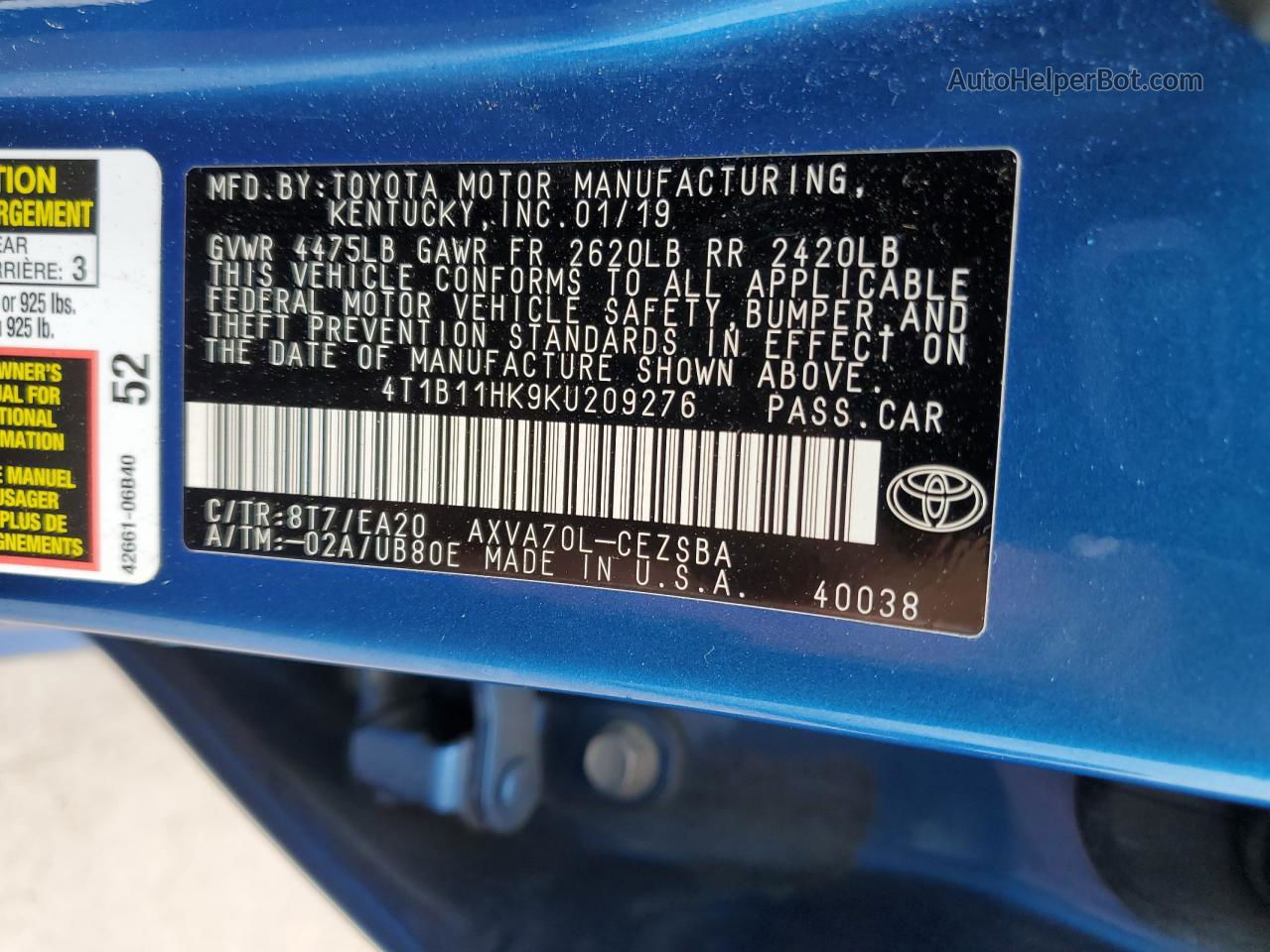 2019 Toyota Camry L Blue vin: 4T1B11HK9KU209276