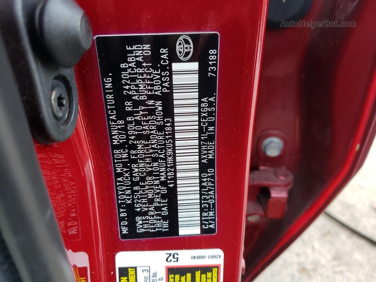 2019 Toyota Camry Hybrid Красный vin: 4T1B21HK9KU511843