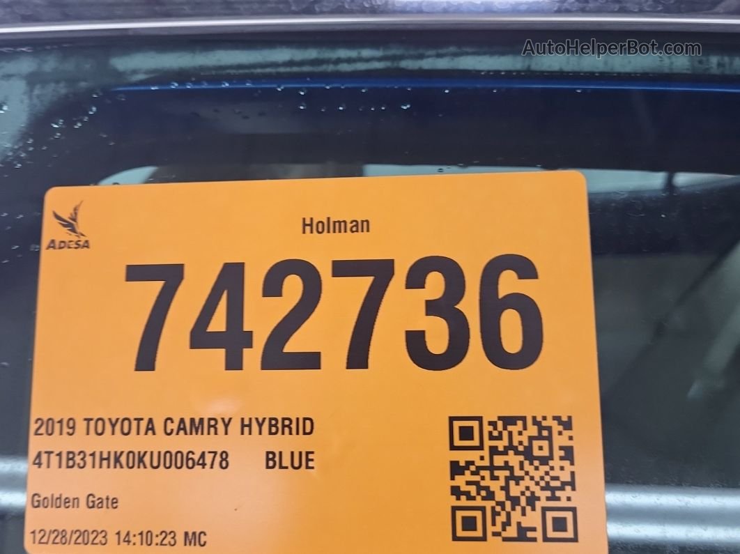 2019 Toyota Camry Le vin: 4T1B31HK0KU006478