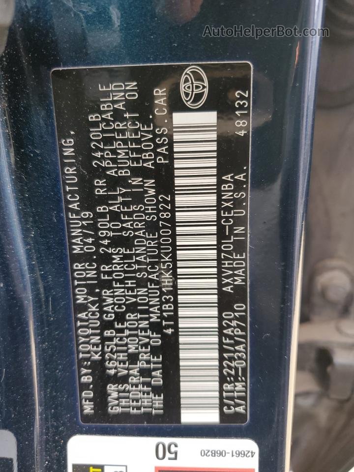 2019 Toyota Camry Le Blue vin: 4T1B31HK5KU007822