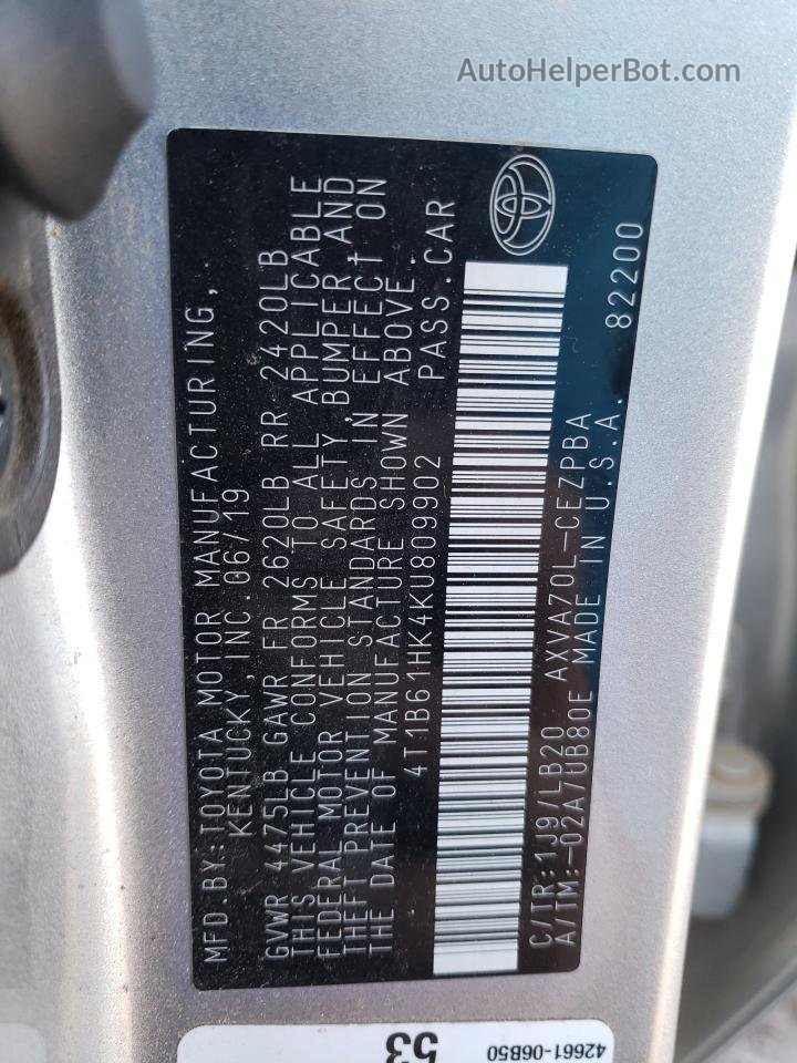 2019 Toyota Camry Xse Silver vin: 4T1B61HK4KU809902