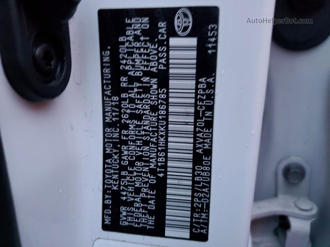 2019 Toyota Camry Xse White vin: 4T1B61HKXKU186785