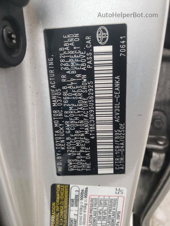 2005 Toyota Camry Le Silver vin: 4T1BE30K95U562925
