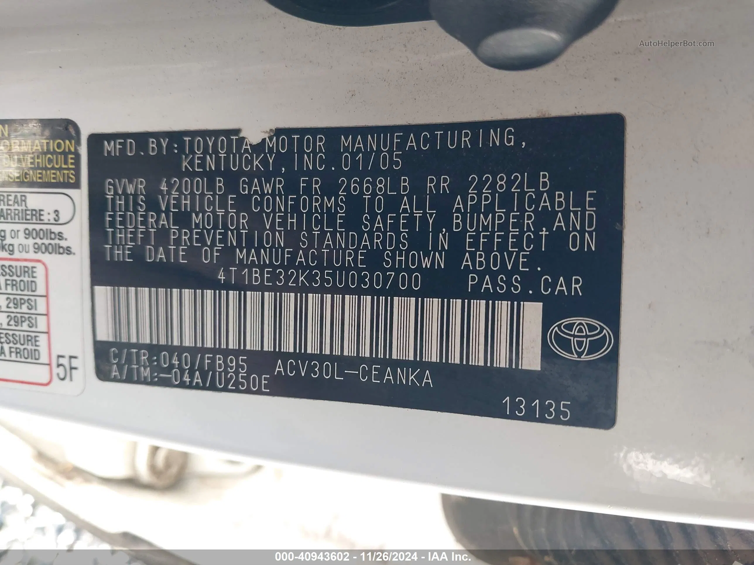 2005 Toyota Camry Le Черный vin: 4T1BE32K35U030700