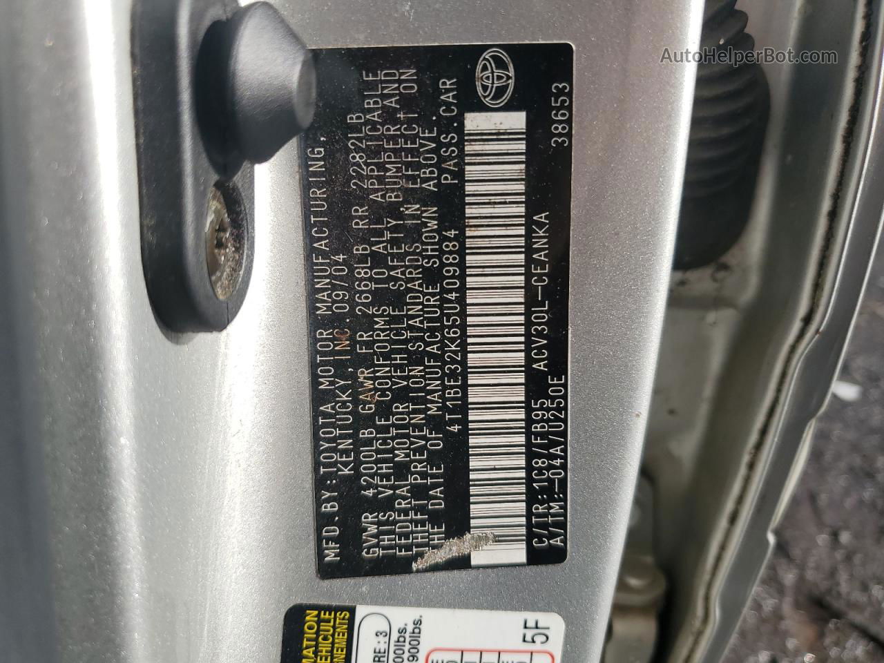 2005 Toyota Camry Le Silver vin: 4T1BE32K65U409884