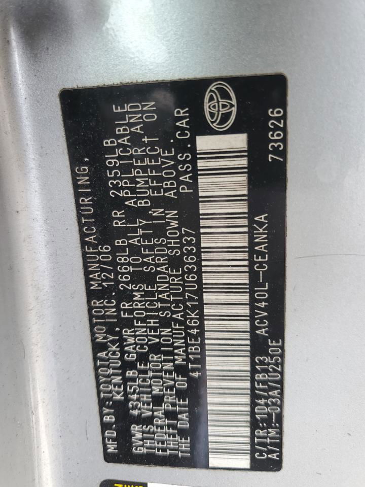 2007 Toyota Camry Ce Gray vin: 4T1BE46K17U636337