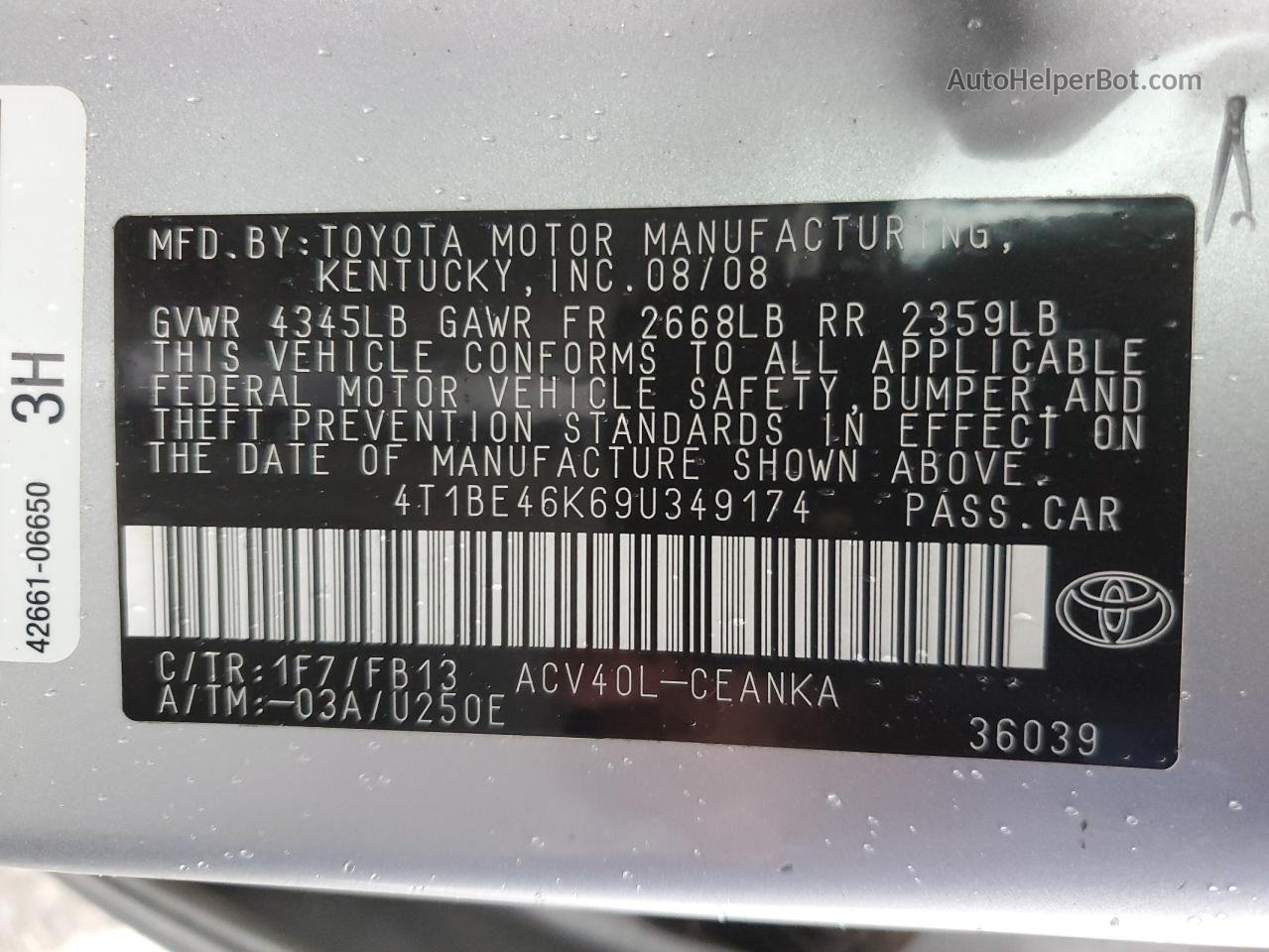 2009 Toyota Camry Base Silver vin: 4T1BE46K69U349174