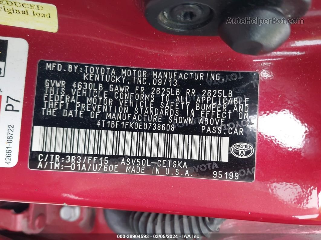 2014 Toyota Camry Se Red vin: 4T1BF1FK0EU738608