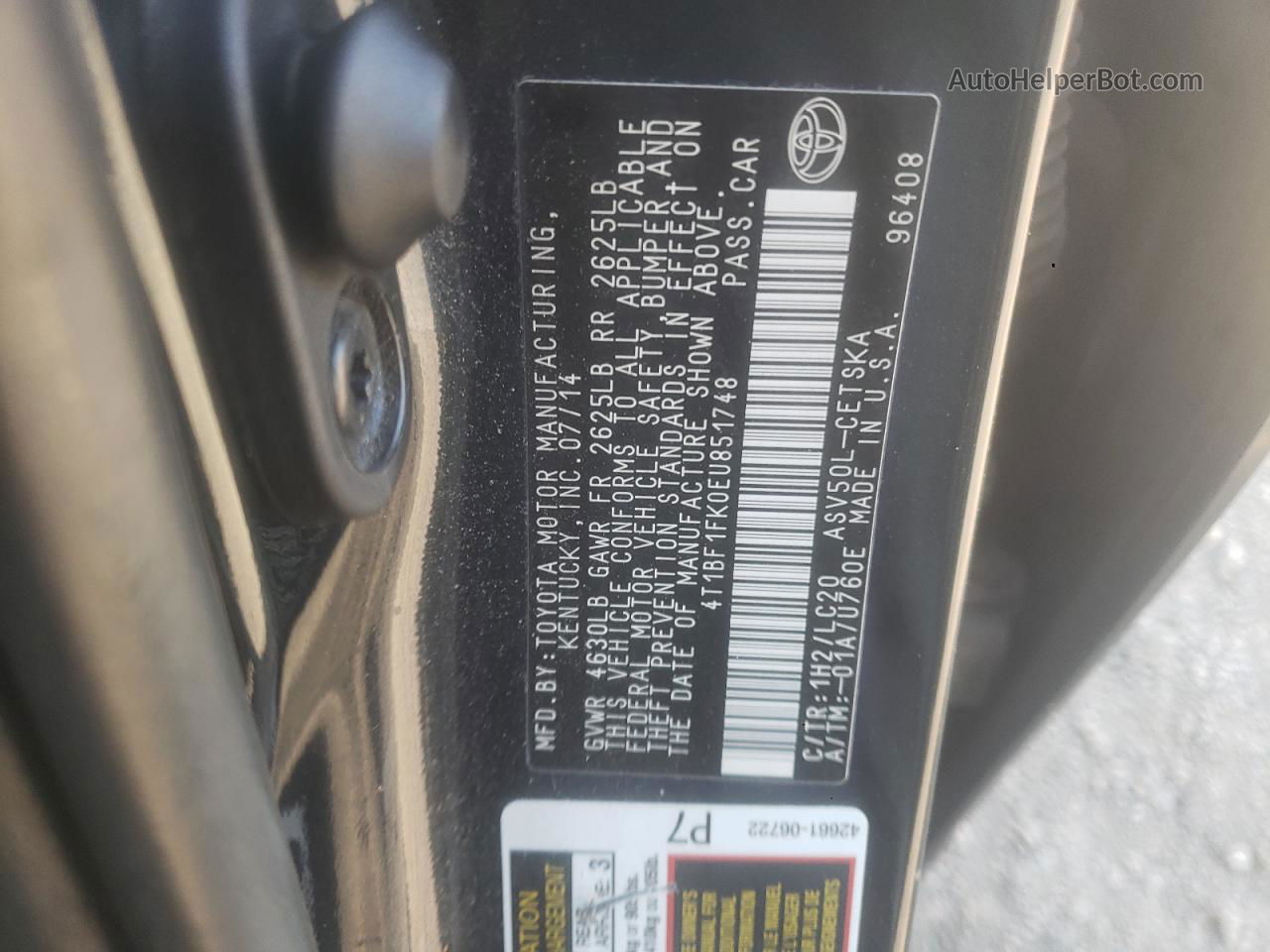 2014 Toyota Camry L Черный vin: 4T1BF1FK0EU851748