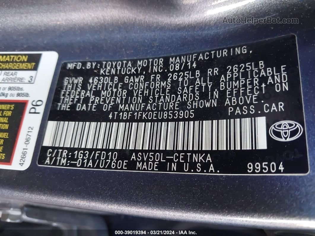 2014 Toyota Camry Le Gray vin: 4T1BF1FK0EU853905