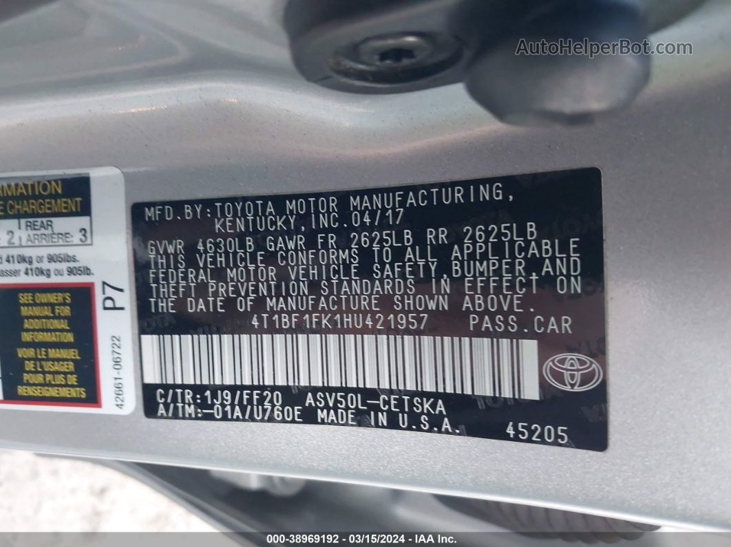 2017 Toyota Camry Se Silver vin: 4T1BF1FK1HU421957