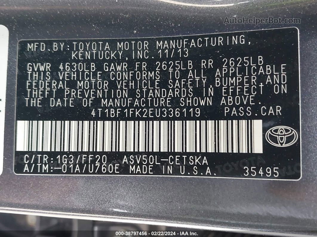 2014 Toyota Camry Se Gray vin: 4T1BF1FK2EU336119