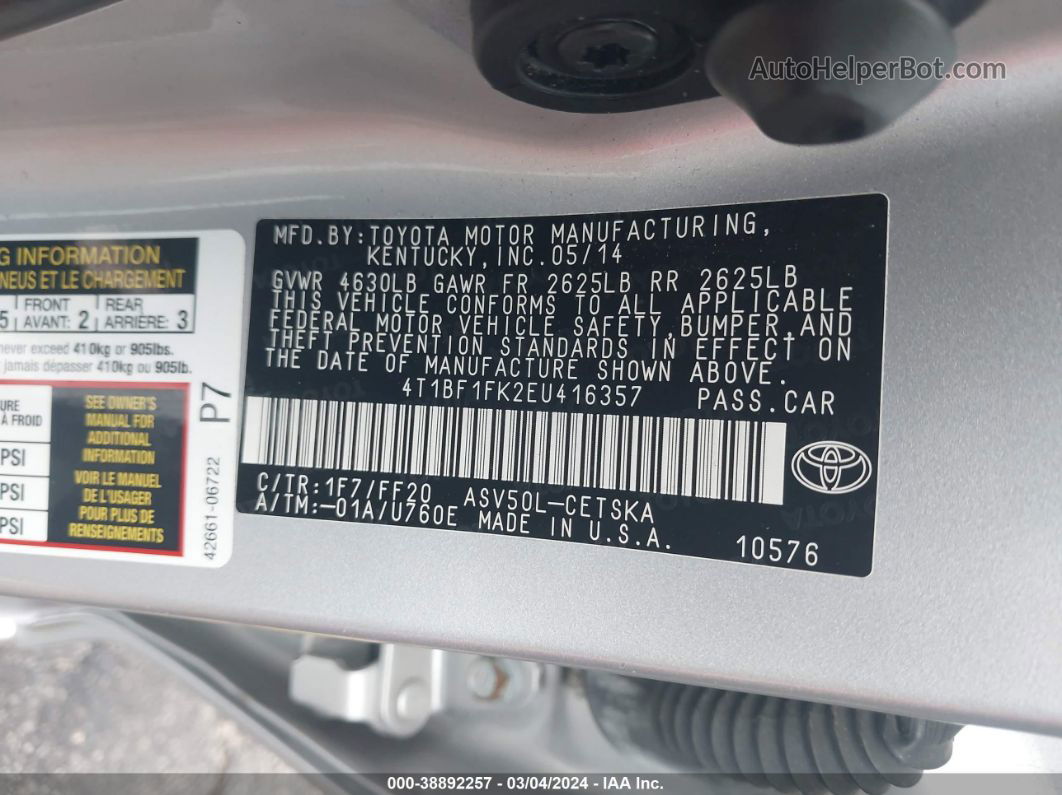 2014 Toyota Camry Se Серебряный vin: 4T1BF1FK2EU416357