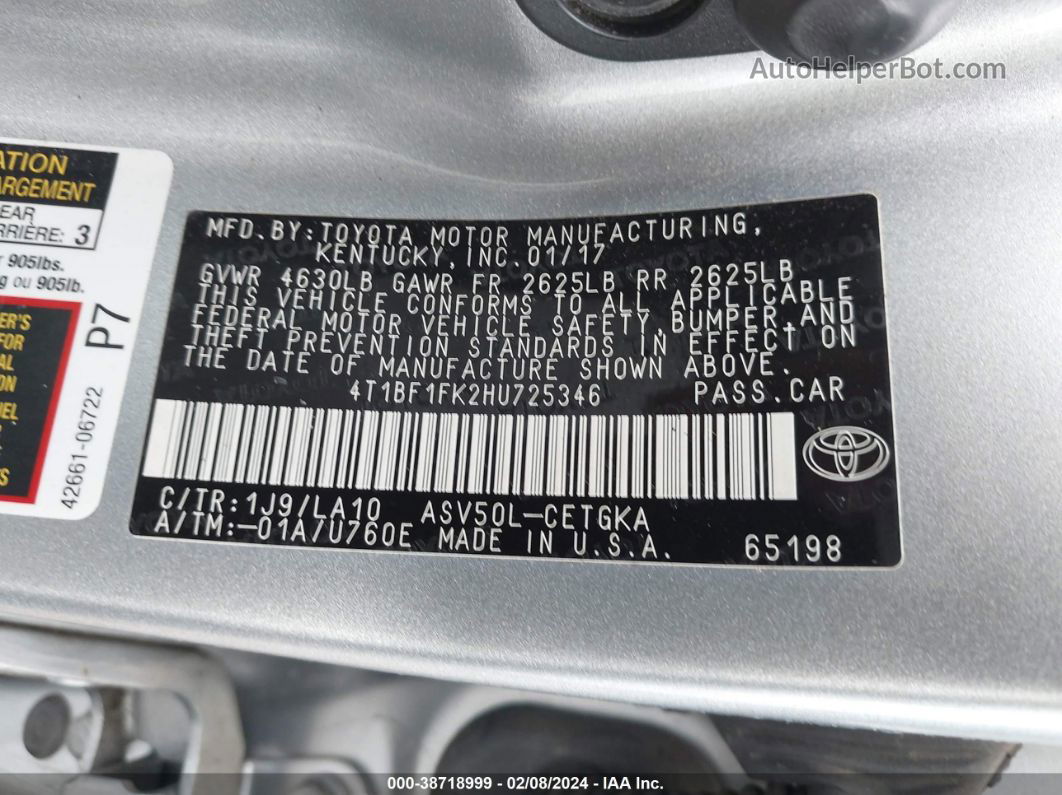 2017 Toyota Camry Xle Silver vin: 4T1BF1FK2HU725346